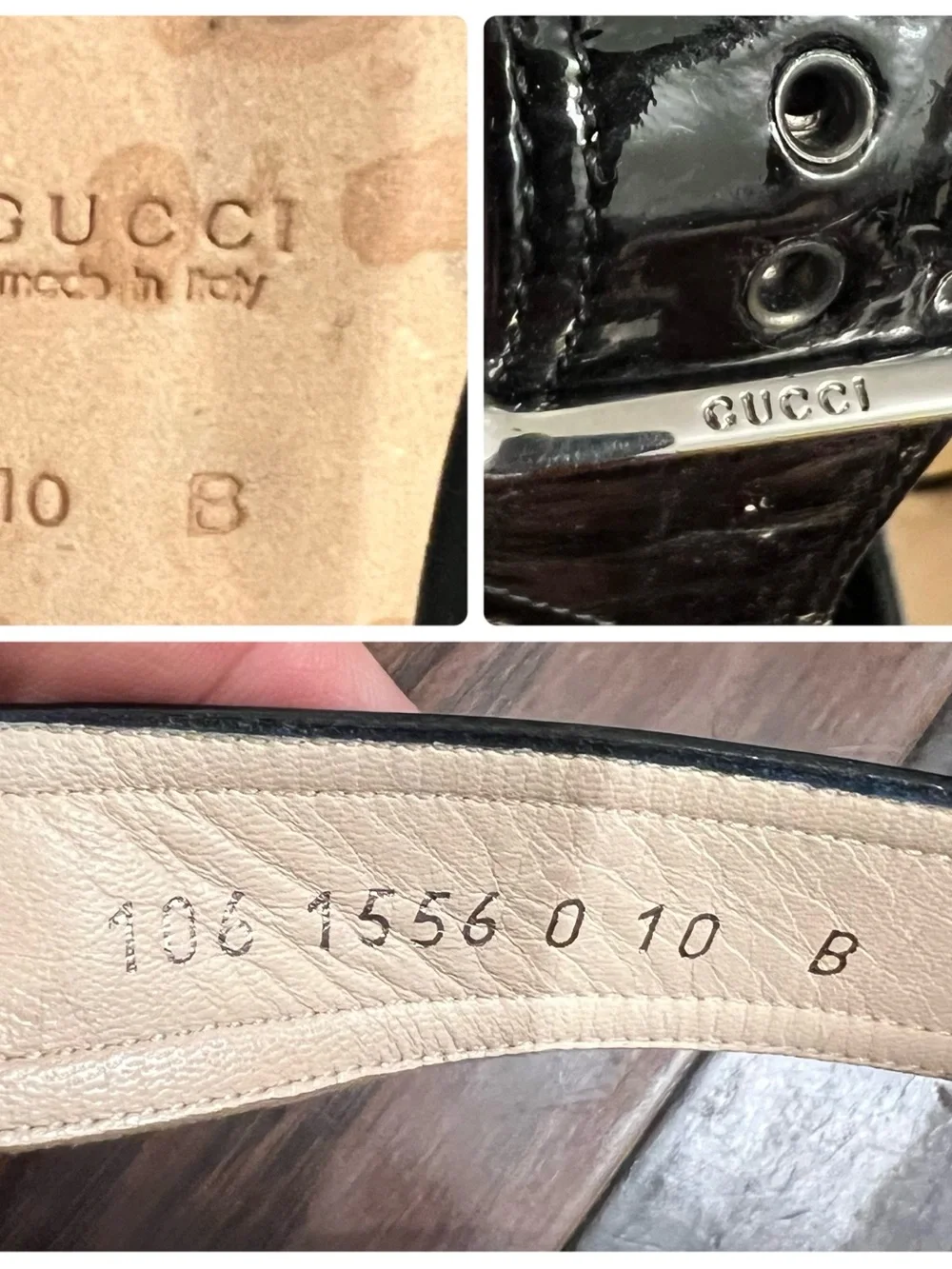 Authentic Gucci Patent Suede Leather Ankle T-Strap Block Heel